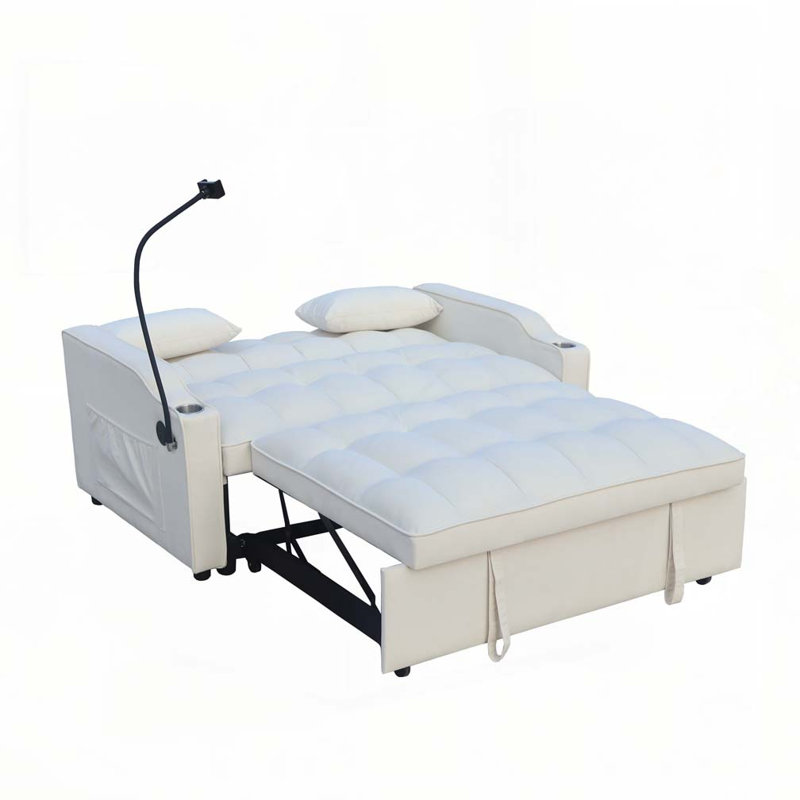 Canapé-lit en velours avec futon et causeuse, Beige