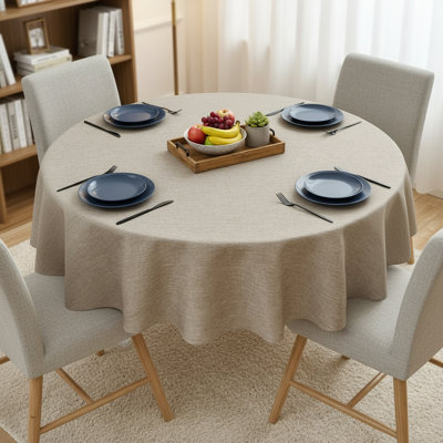 60-Inch Faux Linen Round Tablecloth, Stain-Resistant, Wrinkle-Resistant, Washable, A Versatile Must-Have For Home And Gatherings.