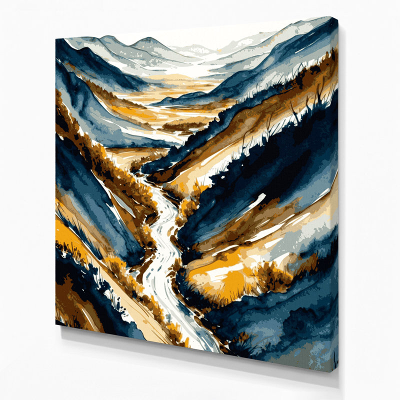 Aquarelle, paysage, toile beige, H 32 po x l 32 po