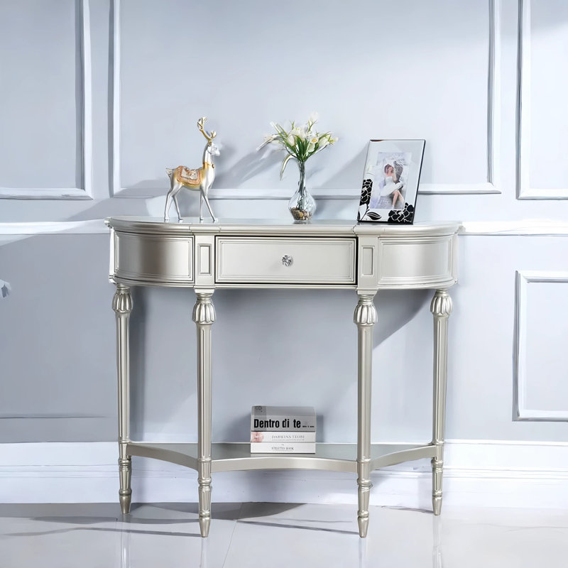 Armoire de hall d'entrée de style français, H 34,6 po x l 47,2 po x P 15 po, Argent argent