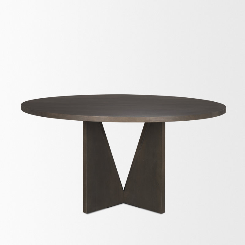 60'' Dark Brown Solid Wood Round Pedestal Dining Table