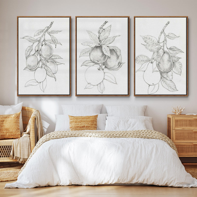 Ensemble de 3 pièces encadrées sur toile FruitBearing Branch I, Cadre noyer, H 27 po x l 54 po