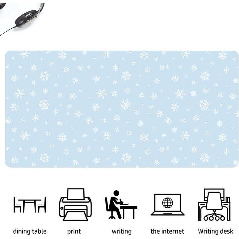 Mignon tapis de souris de jeu de flocon de neige d'hiver bleu étendu, protecteur de tapis de bureau en cuir antidérapant pour bureau à domicile, grand bloc-notes de bureau pour ordinateur portable 27,5 po x 12 po