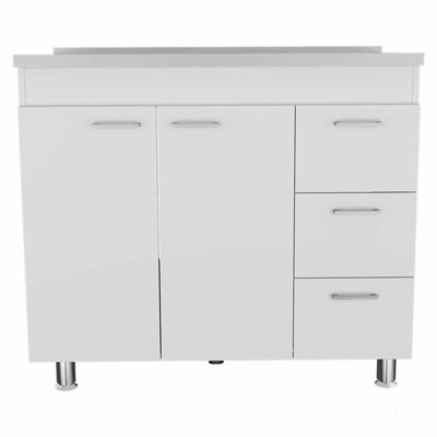 Armoire inférieure, trois tiroirs, porte double, quatre pieds