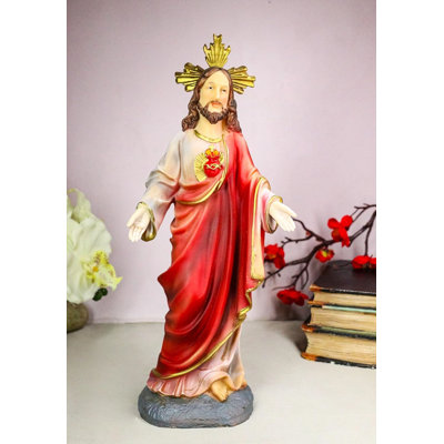 Figurine Catholique Sacré-Cœur de Jésus avec croix crucifix dorée 12 po