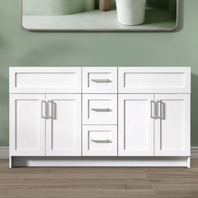 60" W X 21.5" D X 33.44" H Freestanding White Dove Bath Vanity Cabinet without Top Stand Alone Modern Bathroom Cabinet Unassembled
