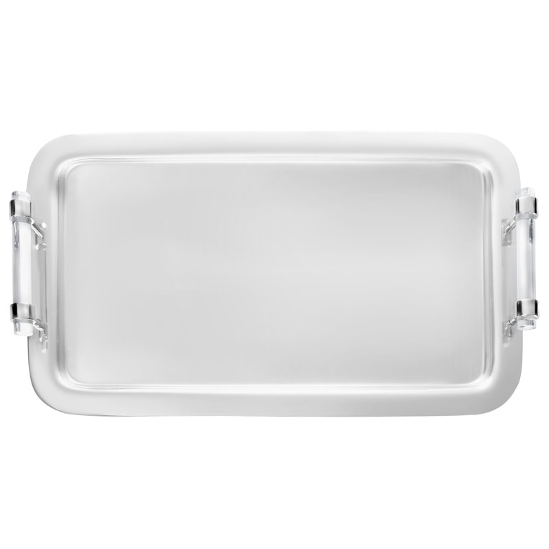 Plateau rectangulaire avec poignées transparentes, Argent
