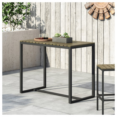 Ezra Modern Industrial Bar Table with Acacia Wood Slats and Grey/Black Metal Frame, 51.25" L