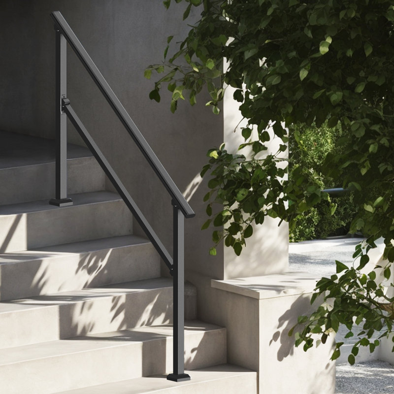 Mains courantes pour marches extérieures, ensemble de rampes d'escalier à 4 ou 5 marches, balustrades transitionnelles en acier au carbone avec trousse d'installation, rampes d'escalier pour personnes âgées, marches en béton, porche et terrasse, tube carré noir