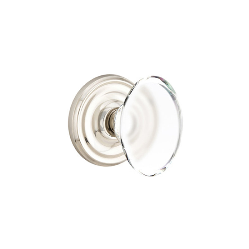 Ensemble de faux boutons Emtek avec rosette régulière et bouton en verre Hampton, Nickel poli