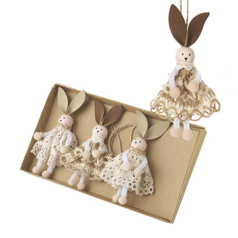 Lace Rabbit Hanging Decs Set 4