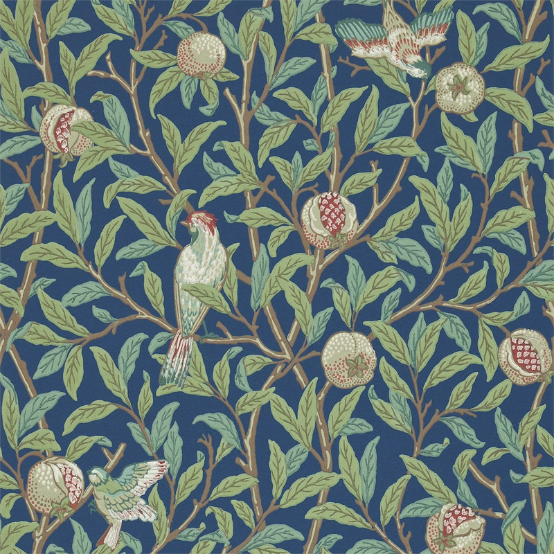 Bird & Pomegranate Wallpaper, Blue/Sage