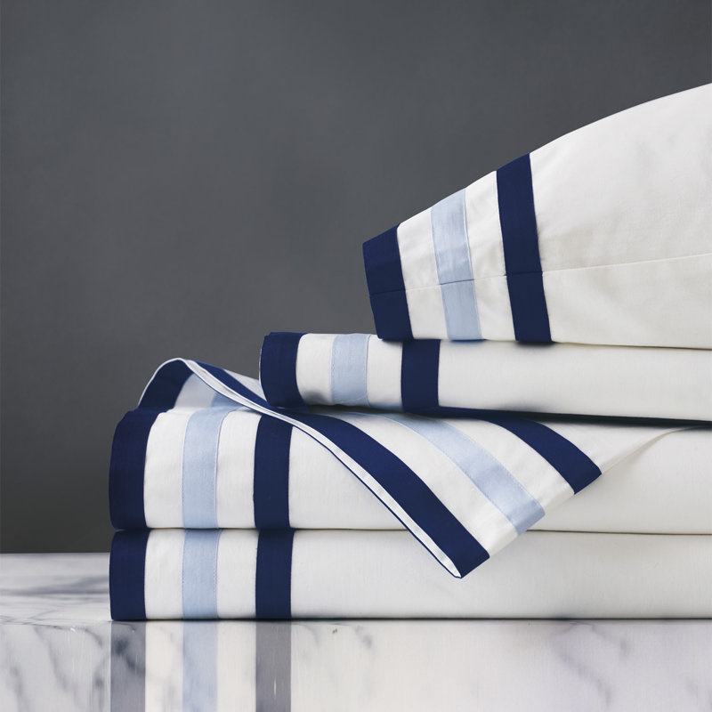 Brentwood Egyptian Cotton Percale Sheet Set, Twin Sheet Set + 1 Pillowcase, White/Blue
