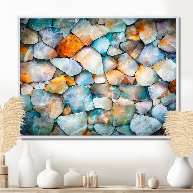 Mosaïque de marbre Art I, H 12 po x l 20 po, Impression dans un cadre flottant sans passe-parto, Blanc