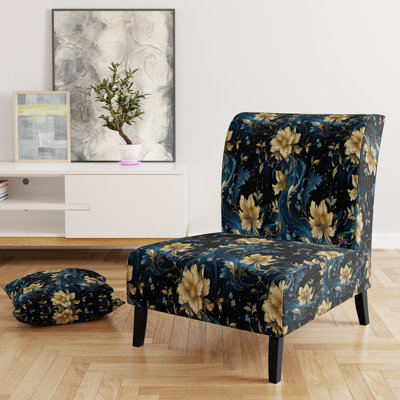 Fauteuil de chambre en tissu bleu et jaune