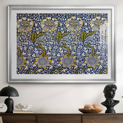 Floral Textile/Wallpaper Design (Blue and Yellow)-William Morris-Framed Print with Mat and glass-c. late 19th Century
