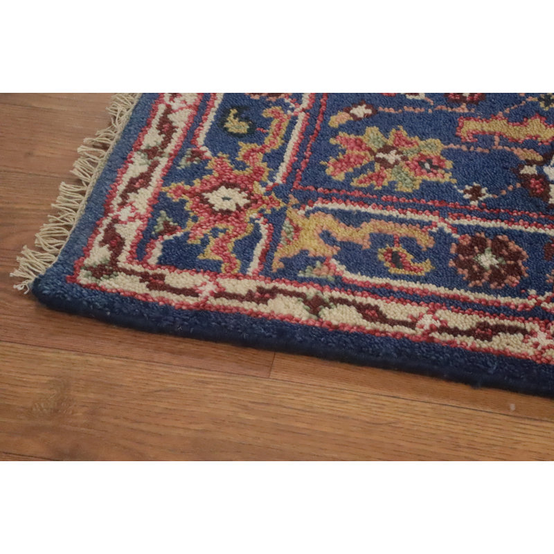 Tapis bleu à motif floral Oushak 3 x 5