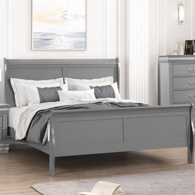 Gray Full Size Bed Frame With Design, Solid Wood, English Drawer, Proof Case For Contemporary Bedroom Bedroom, Wood Frame, Modern