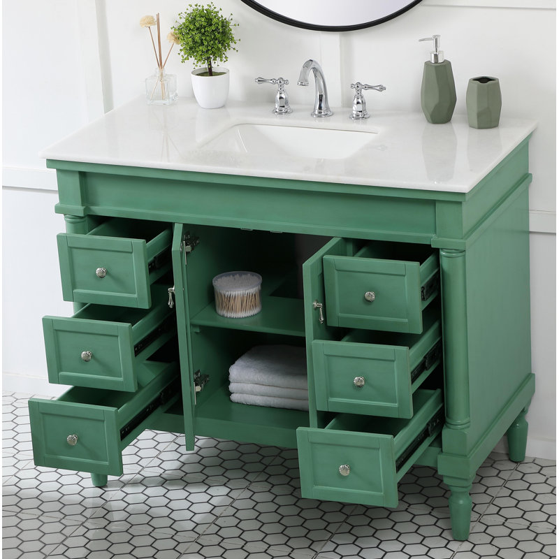 Ensemble de meuble-lavabo simple 42 po Lexington, Menthe rétro, Veines blanches / brunes