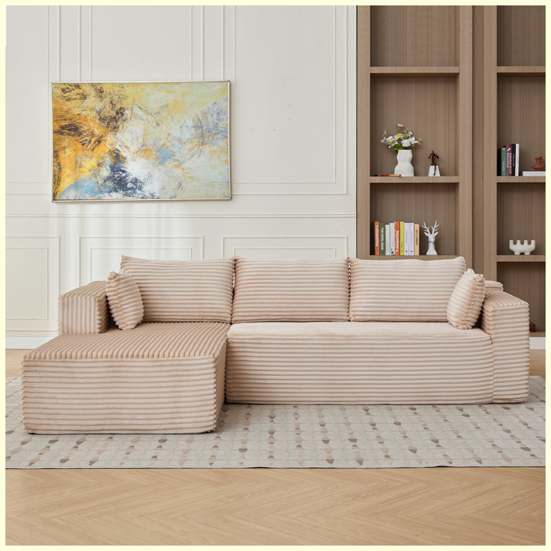 Canapé modulaire moderne en L avec méridienne confortable pour le salon, Beige
