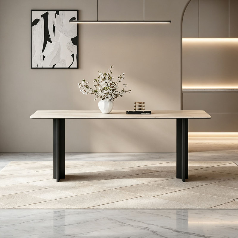 Table de salle à manger moderne en pierre frittée, H 29,5 po x l 78,7 po x P 35,4 po