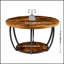 Table basse ronde moderne avec 2 niveaux, rangement ouvert et structure en métal robuste pour le salon et le bureau, facile à assembler-400436569-400436568