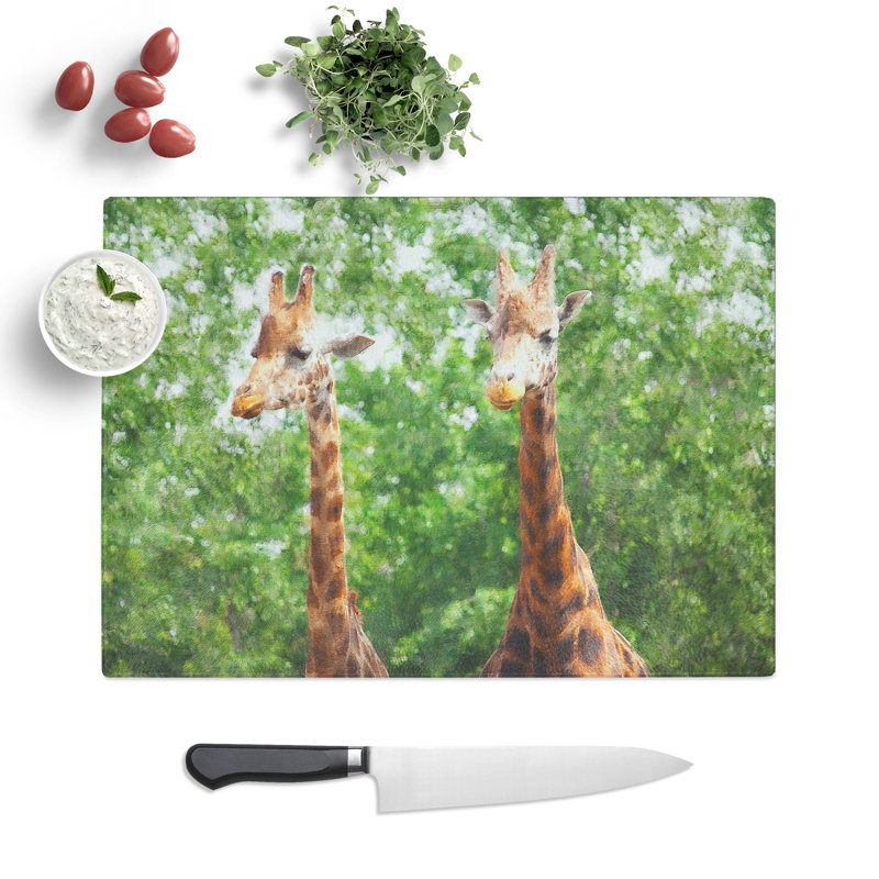 Two Giraffes Vol.2 Painting Chopping Board, 0.4cm H x 28.5cm W x 39cm L