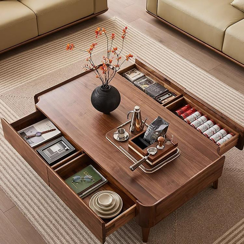 Table basse luxueuse en noyer noir clair