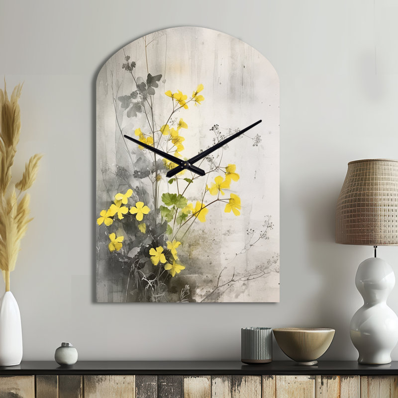 Grande sculpture d'horloge murale jaune jaune, Grand