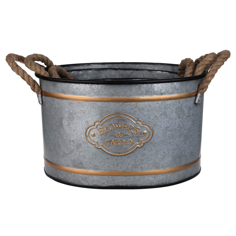 Of Three Metal Pots With Rope Handles And Gold Trim Detail, Grey Multi Color Composition, Nesting For Space Efficiency, 4.2 Lbs Decorative Pot Collection 3, Featuring Details, Color, - Saving Design,