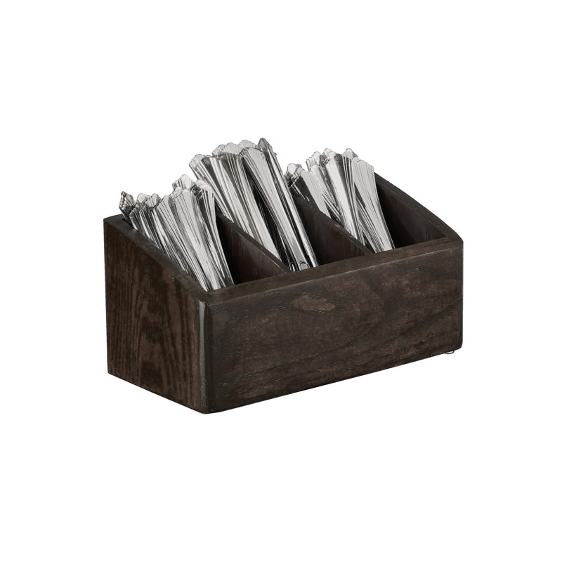 Brown Wood Square 3-Section Flatware Holder Organizer