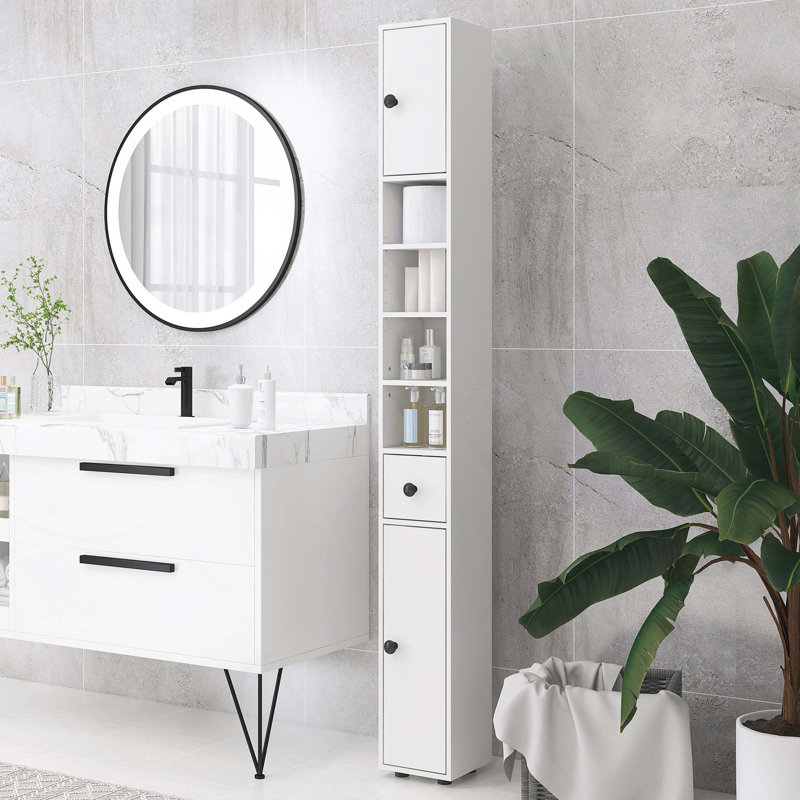 71-Inch Tall Bathroom Narrow Toilet Paper Storage Cabinet With Open Shelves, 2 Door & Adjustable Shelves For Kitchen, Hallway, Living Room