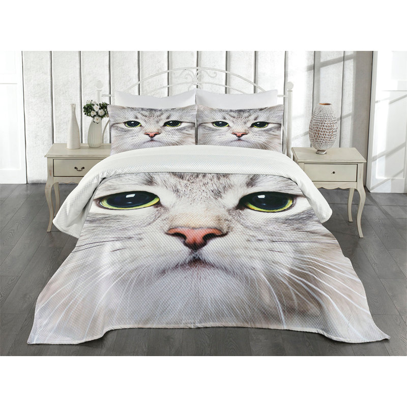 Ambesonne Animal Bedspread Domestic, King Bedspread + 2 Standard Shams
