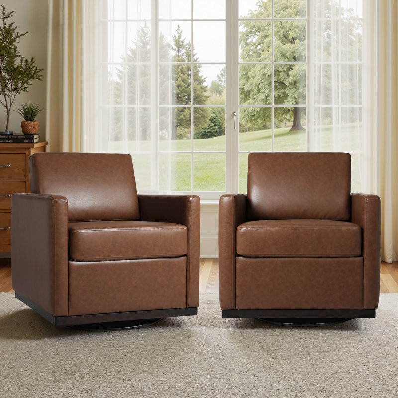 Fauteuil rembourré pivotant, Similicuir café