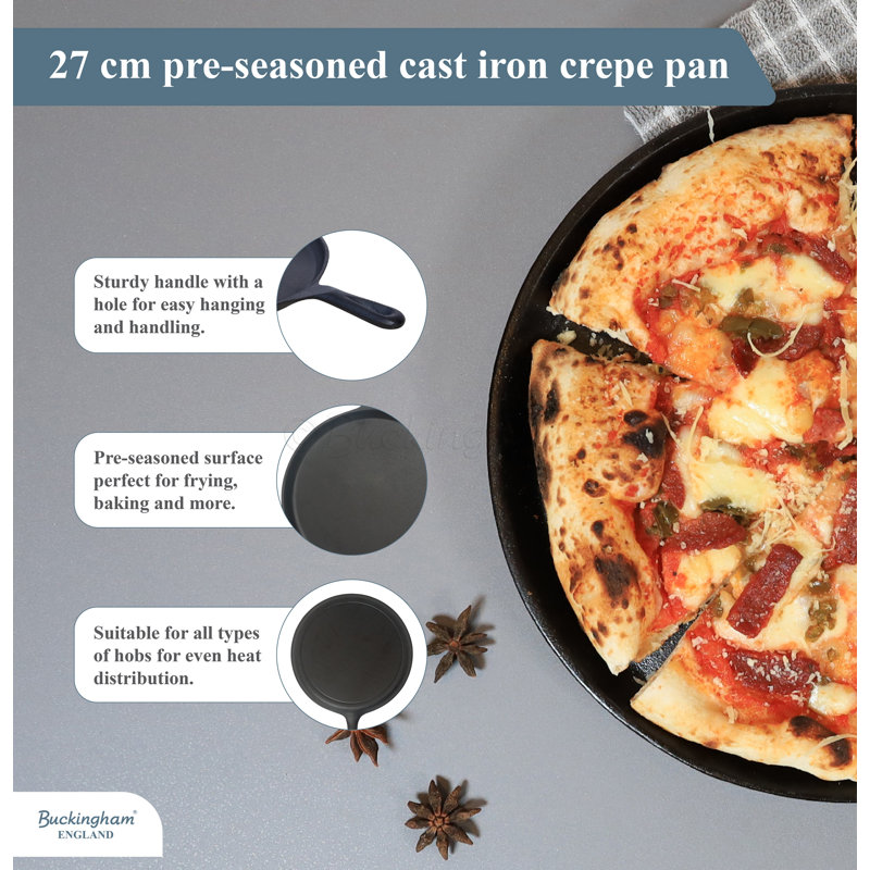 Buckingham Pre-Seasoned Cast Iron Crepe Pan 27 cm