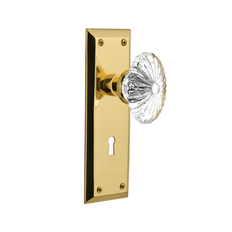 New York Fluted Oval Interior Mortise Door Knob, Polished Brass