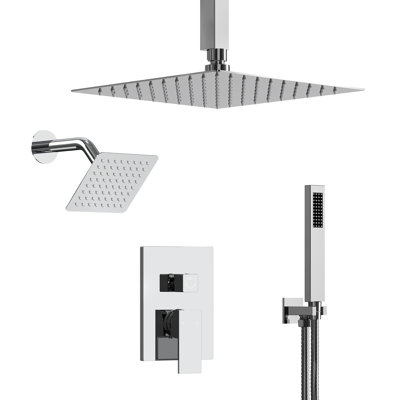 Système de douche à pluie à pression équilibrée 10 po, têtes de douche DualRainShower avec valve brute