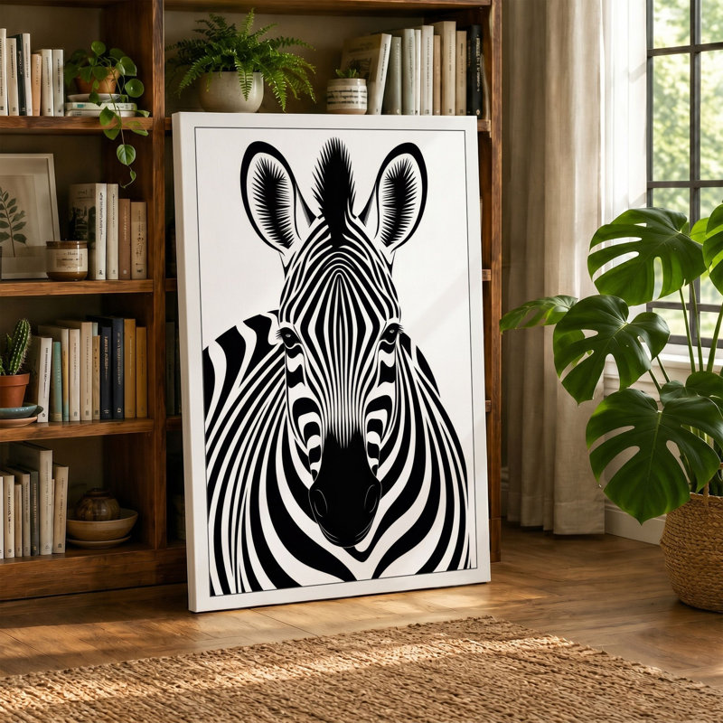 Zebra Face Graphic - Wrapped Canvas, 30x20 - 76.2 x 50.8 cm, Terracotta Border