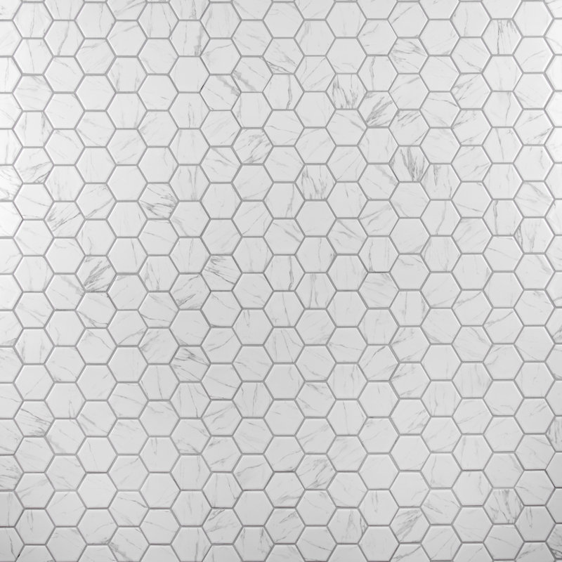 Flo 2" Hex White 11-1/8 in. x 12-5/8 in. Porcelain Mosaic Tile