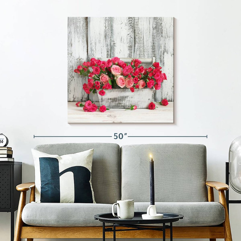 Harnek Roses In Wooden Box, 30" H x 30" W