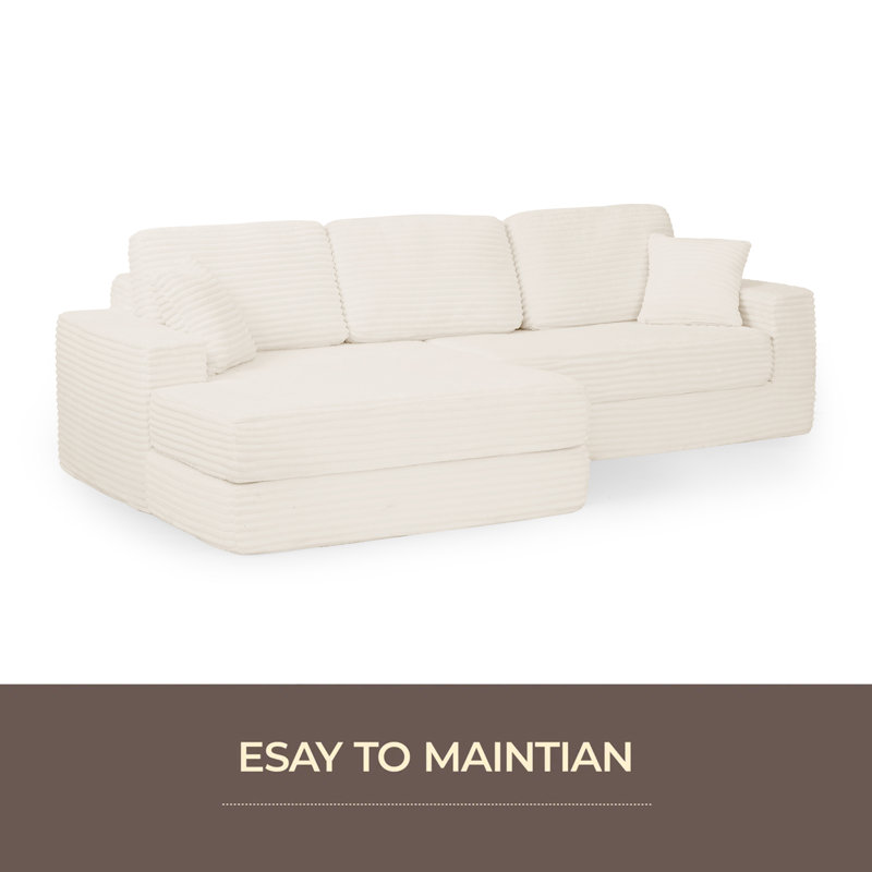Siège du canapé droit, canapé modulaire en forme de L, canapé modulaire compressé en velours côtelé de style minimaliste moderne, déplier en un lit, une chambre à coucher, canapé confortable à conception compacte et peu encombrante
