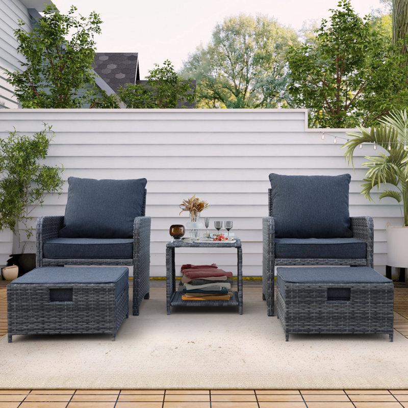 Ensemble de meubles de patio 5 pièces en osier avec repose-pieds pour conversation, Gris