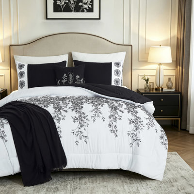 Ensemble d'édredon luxueux 5 pièces noir et blanc avec coussin décoratif et très grand noir