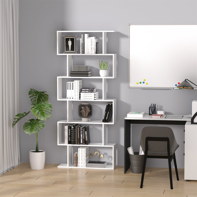 Crose 192cm H x 80cm W Geometric Bookcase, White, 192cm H x 80cm W x 23cm D