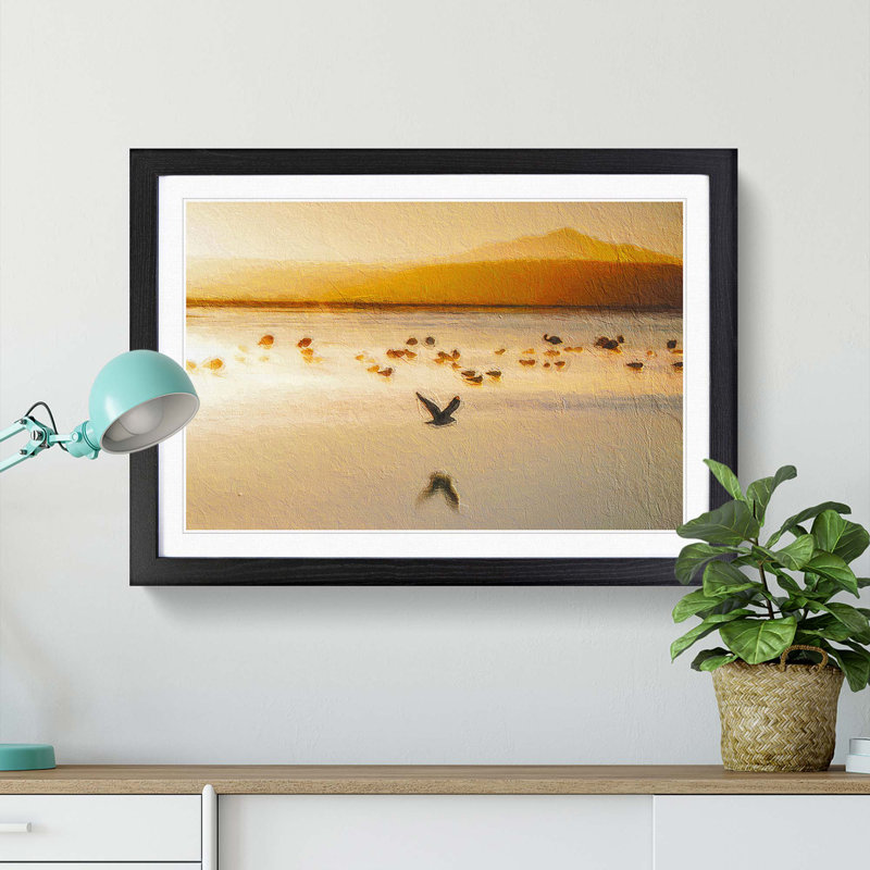 Birds on the Beach - Framed Print, 48cm H x 65cm W x 2cm D, Black Framed