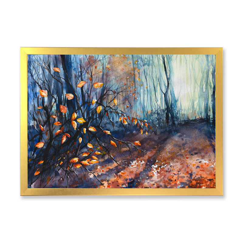 Mystic Autumn Forest - reproduction d'art sur toile encadrée, H 12 po x l 20 po x P 1 po, Cadre doré