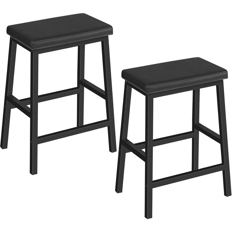Bar Stools, 24" Set Of 2 Bar Chairs, PU Leather Upholstered Breakfast Stools, Easy Assembly, Suitable For Kitchen, Bar, Dining Room, Black