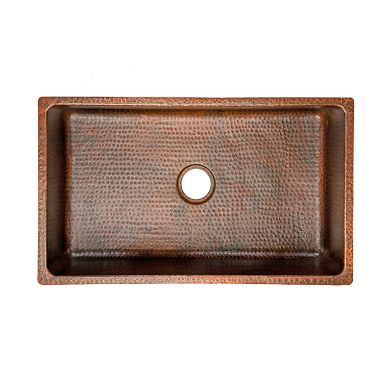 30" Hammered Copper Kitchen Single Basin Sink with Matching Drain and Accessories