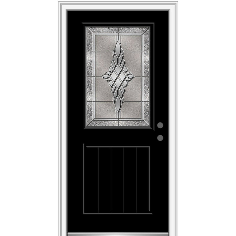 Porte d'entrée pré-montée en fibre de verre 1/2 panneau Grace Grace, H 80 po x l 36 po x P 1,75 po, Noir, noir, noir, noir