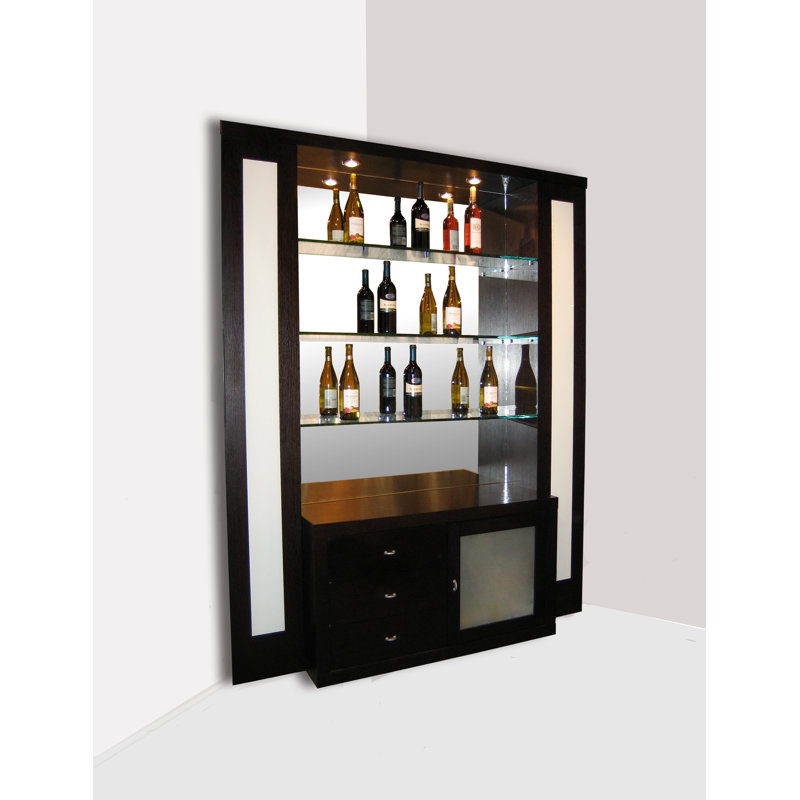Bar de coin Elite avec tablettes en verre et rangement Elite
